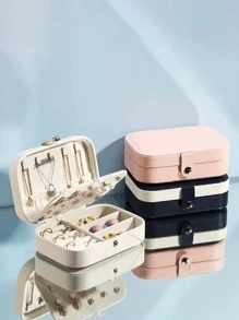 1 hộp đựng trang sức khóa ẩn dung tích lớn đơn giản hai lớp, hộp đựng nhẫn, khuyên tai, vòng cổ di động - Hồng - Xem 12