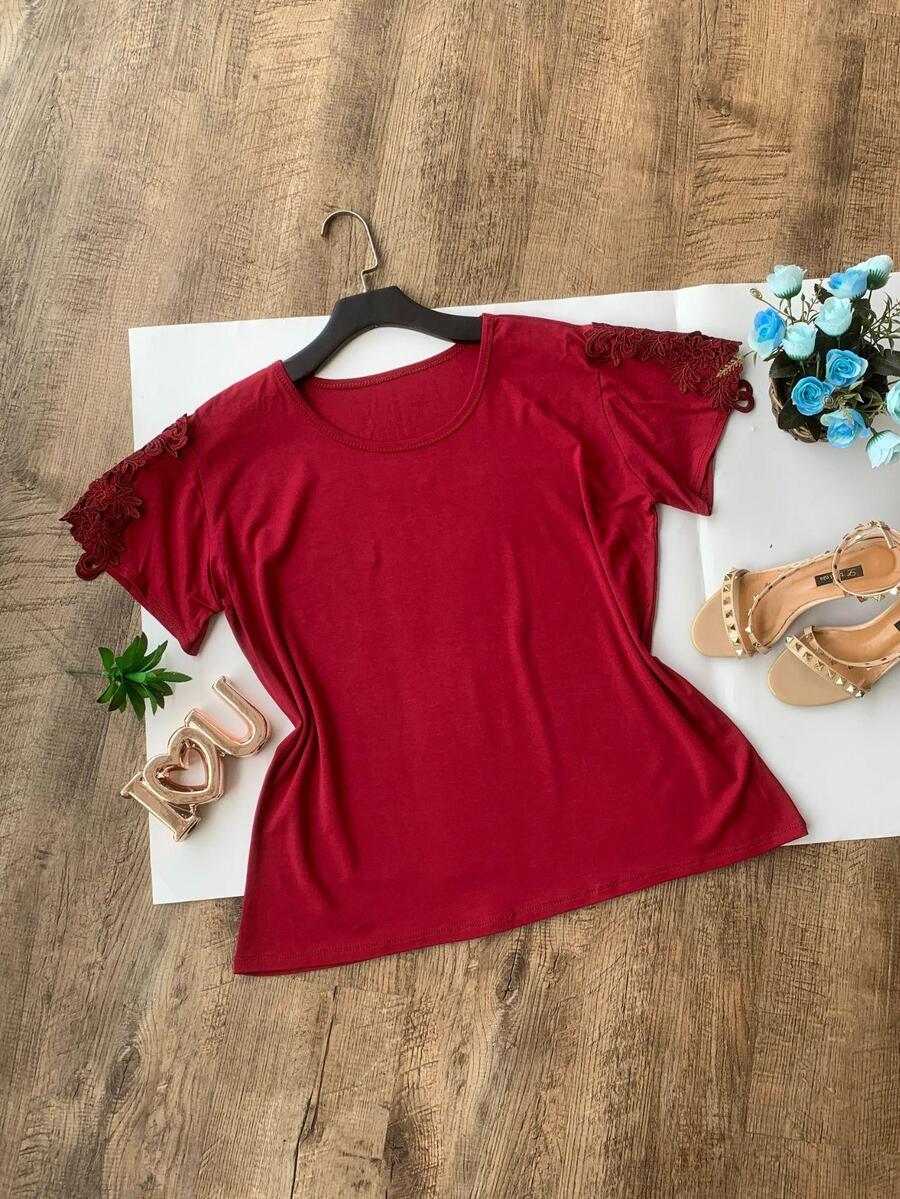 Plus Size T-shirts - 酒紅色 - 查看 1