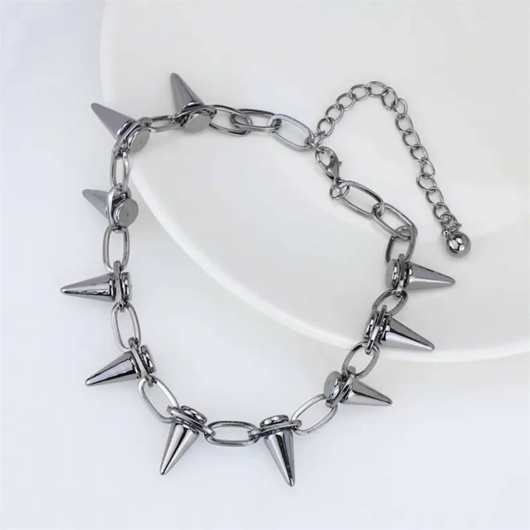 Necklace With Metallic Rivets - Silver - View 1