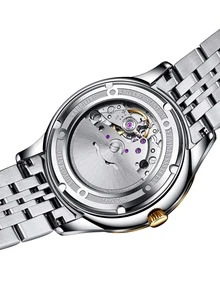 MONTAGUT 1pc Men Two Tone Stainless Steel Strap Fashion Rhinestone Decor Date Round Dial Mechanical Watch, For Daily Life - Multicolor - View 6