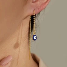 Aretes largos pasador de moda - azul real - Ver 1
