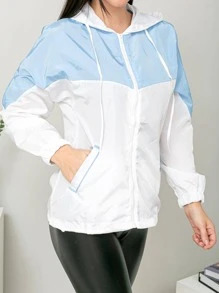 Women Trench Coats - Blue and White - View 3
