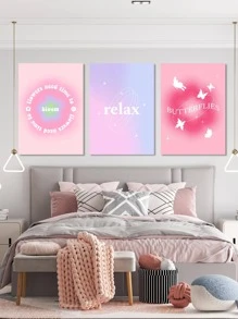 3pcs Slogan Graphic Unframed Painting - Multicolor - View 2