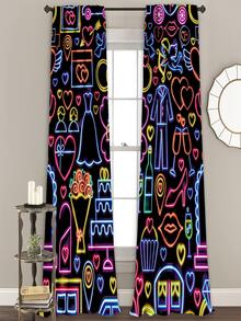 2 piezas Cortina con estampado de dibujos animados impermeable - Verde militar - Ver 5