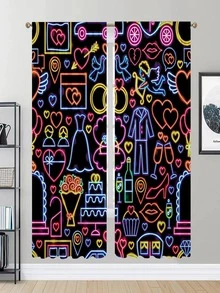 2 piezas Cortina con estampado de dibujos animados impermeable - Verde militar - Ver 2