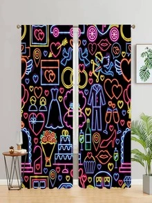 2 piezas Cortina con estampado de dibujos animados impermeable - Verde militar - Ver 1