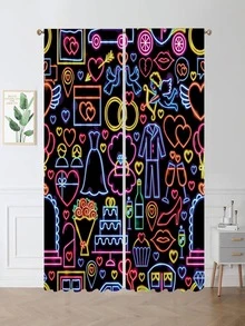 2 piezas Cortina con estampado de dibujos animados impermeable - Verde militar - Ver 8