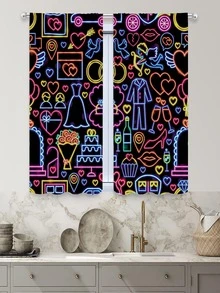 2 piezas Cortina con estampado de dibujos animados impermeable - Verde militar - Ver 3