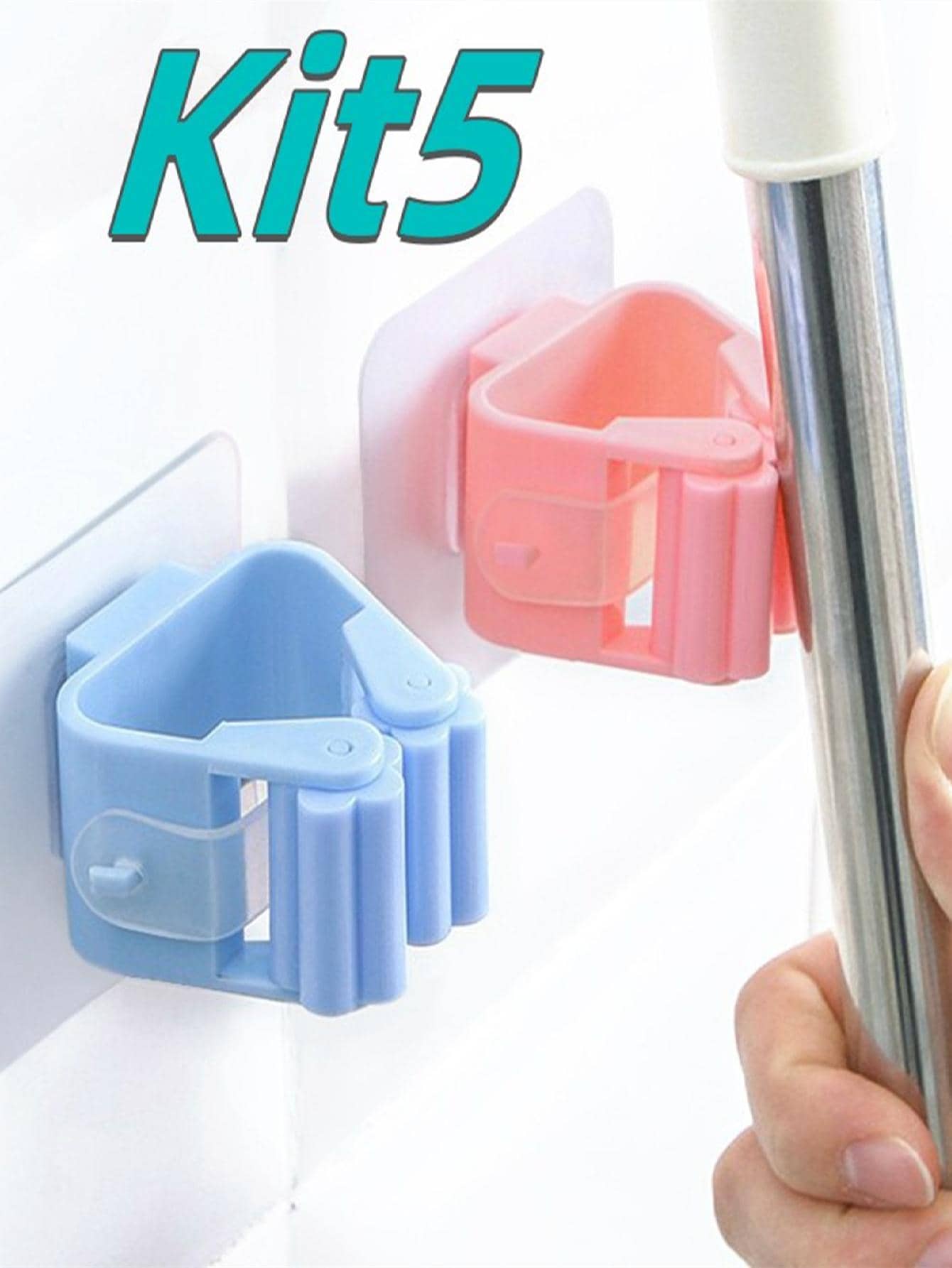 KIT 5 Suporte para Vassouras e Rodo Suporte de Parede Fortalecer Gancho de Cozinha Banheiro Racks - Multicolorido - Visão 1