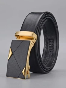 1pc Men Rectangle Shape Fashion PU Buckle Belt For Dress Decoration - Black - View 1