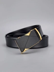 1pc Men Rectangle Shape Fashion PU Buckle Belt For Dress Decoration - Black - View 5