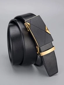 1pc Men Rectangle Shape Fashion PU Buckle Belt For Dress Decoration - Black - View 2