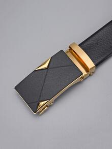 1pc Men Rectangle Shape Fashion PU Buckle Belt For Dress Decoration - Black - View 3