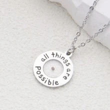 一切皆有可能芥末籽項鍊圓形吊墜勵志名言信仰珠寶禮物送給女士或男士 - 銀色 - 查看 4