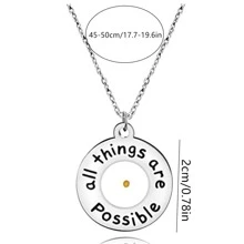 一切皆有可能芥末籽項鍊圓形吊墜勵志名言信仰珠寶禮物送給女士或男士 - 銀色 - 查看 2