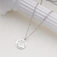 一切皆有可能芥末籽項鍊圓形吊墜勵志名言信仰珠寶禮物送給女士或男士 - 銀色 - 查看 5
