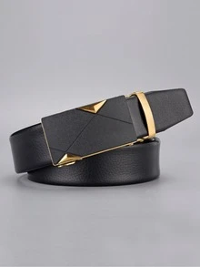 1pc Men Rectangle Shape Fashion PU Buckle Belt For Dress Decoration - Black - View 4