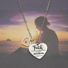 希望啟發真正芥末籽項鍊心形信仰項鍊女式基督教禮物 - 銀色 - 查看 6