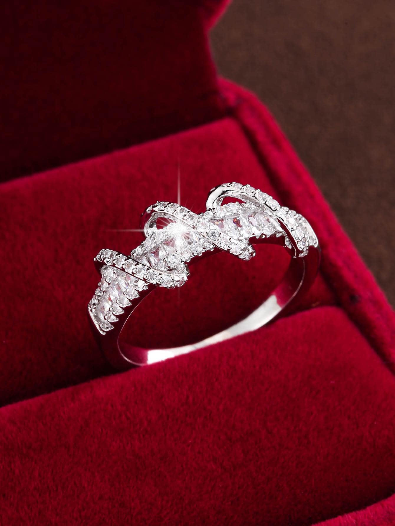 Cubic Zirconia Decor Ring - Silver - View 1