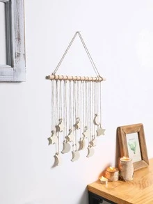 1pc Treo tường thiết kế mặt trăng và ngôi sao bằng gỗ - Màu Khaki - Xem 5