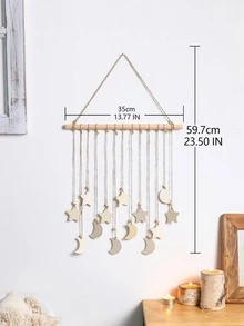 1pc Treo tường thiết kế mặt trăng và ngôi sao bằng gỗ - Màu Khaki - Xem 4