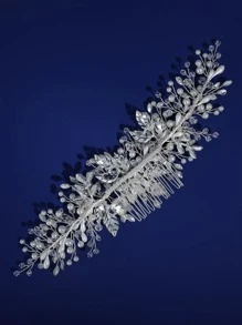 1pc Women's Gypsum Flower Shaped Hair Comb With Rhinestone & Leaf & Faux Pearl & Crystal For Bridal Elegant Tiaras Valentine's Day Accessories - Silver - View 9