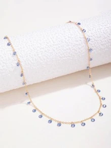 imoli 1pc Fashion Zinc Alloy Rhinestone Charm Chain Necklace For Women For Dating Gift - Blue - View 4