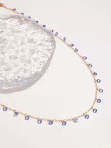 imoli 1pc Fashion Zinc Alloy Rhinestone Charm Chain Necklace For Women For Dating Gift - Blue - View 5