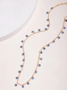 imoli 1pc Fashion Zinc Alloy Rhinestone Charm Chain Necklace For Women For Dating Gift - Blue - View 7
