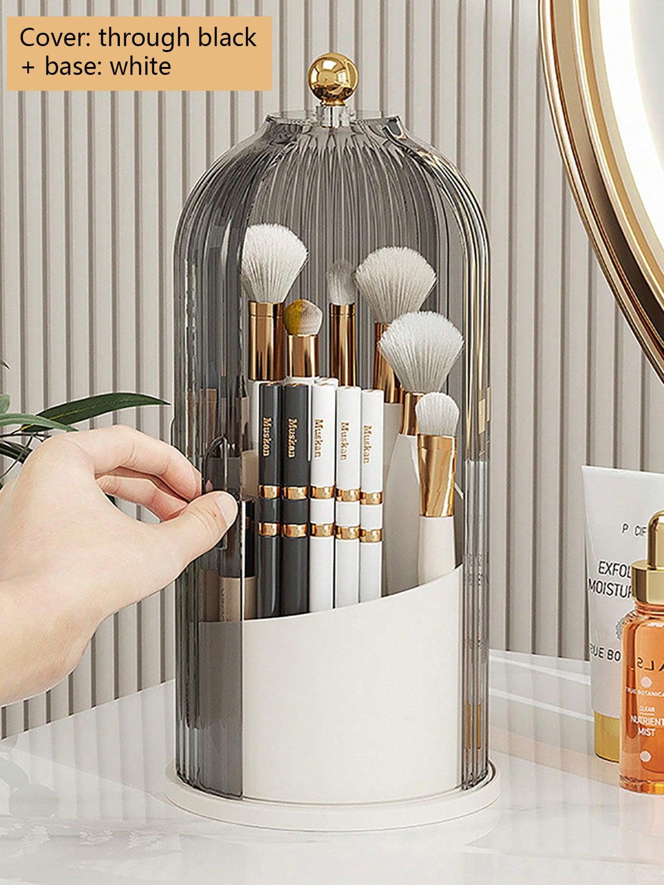 1 Hộp Đựng Mỹ Phẩm Bằng Nhựa, Hộp Đựng Mỹ Phẩm Có Thể Xoay Tối Giản Cho Gia Đình - Đen và trắng - Xem 1