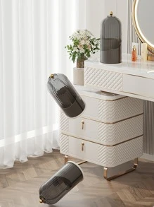 1 Hộp Đựng Mỹ Phẩm Bằng Nhựa, Hộp Đựng Mỹ Phẩm Có Thể Xoay Tối Giản Cho Gia Đình - Đen và trắng - Xem 5