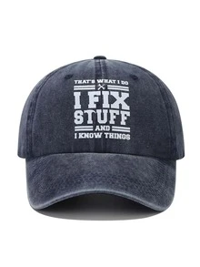 Gorro de béisbol lavado y desgastado con impresión de letras "I Fix Stuff And I Know Things" para hombres, gorra de béisbol vintage de moda casual con borde suave, gorra de sol para papá, gorra de béisbol para hombres, Top 100, Nueva llegada - Azul Marino - Ver 1