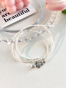 3 cái/bộ Vòng chân đính cườm trang trí hình con rùa - trắng - Xem 3