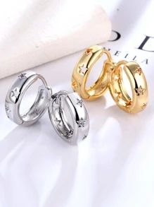 1pair Fashion Cubic Zirconia Decor Star Design Hoop Earrings For Women For Party