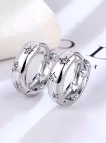 1pair Fashion Cubic Zirconia Decor Star Design Hoop Earrings For Women For Party
