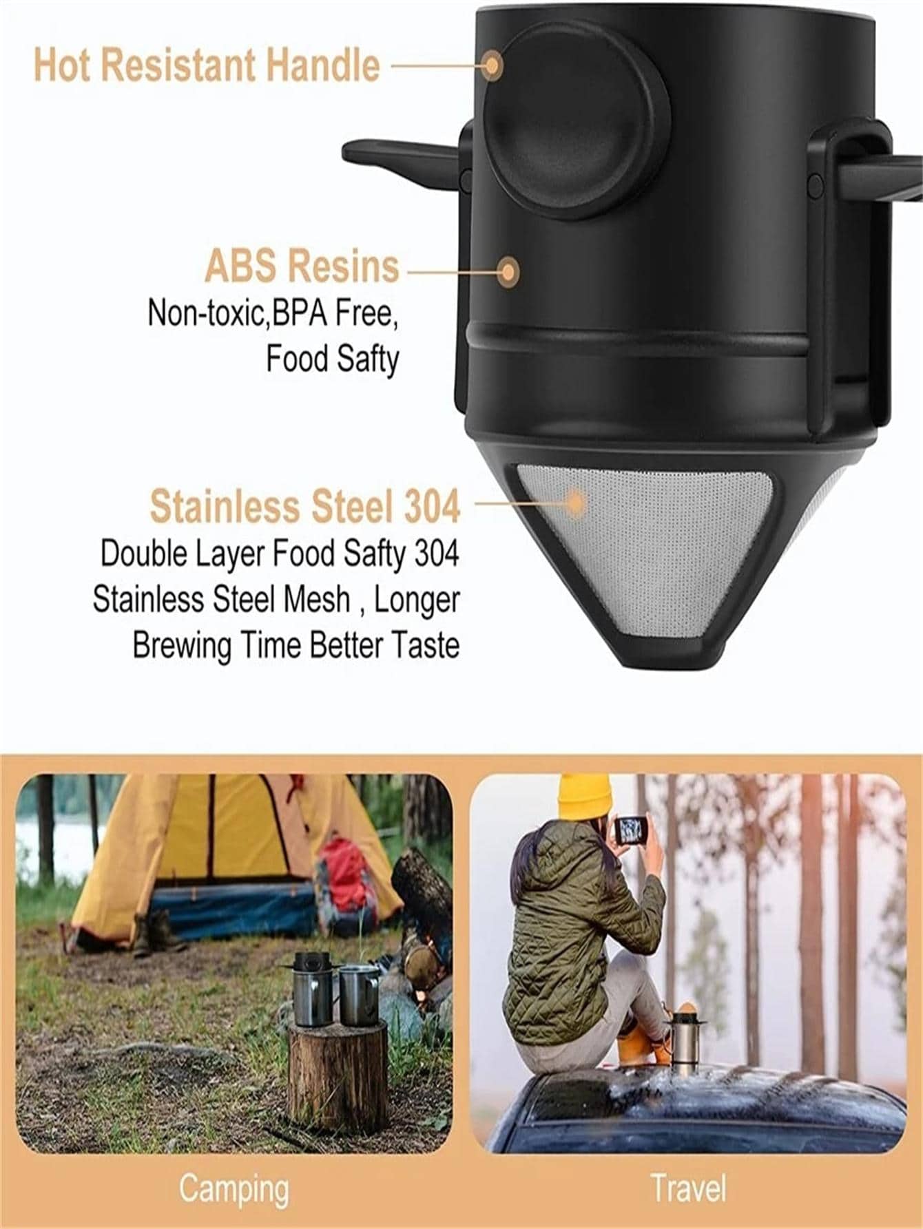 1 pieza de acero inoxidable Filtro de café , moderno portátil Filtro de café para cocina - Negro - Ver 1