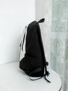 WEINUOSHI 星星貼布裝飾休閒背包拉鍊雙色書包後背包電腦包書包中學學生大學學生適用於學校商業,戶外,遠足,旅行 - 黑色 - 查看 5