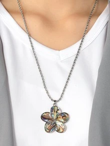 1套花朵裝飾首飾套裝 - 銀色 - 查看 2