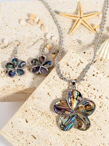 1套花朵裝飾首飾套裝 - 銀色 - 查看 6