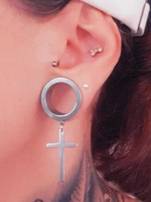 1 pieza Medidor de oído con diseño de cruz - Plateado - Ver 2