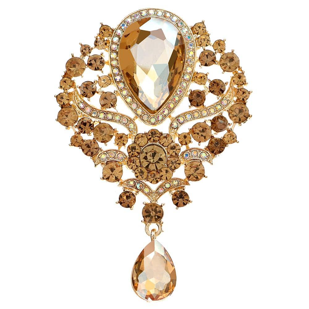 水鑽水滴設計胸針 - 香檳色 - 查看 1