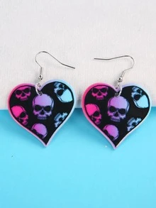 Skull Pattern Heart Drop Earrings - Multicolor - View 2
