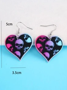 Skull Pattern Heart Drop Earrings - Multicolor - View 5