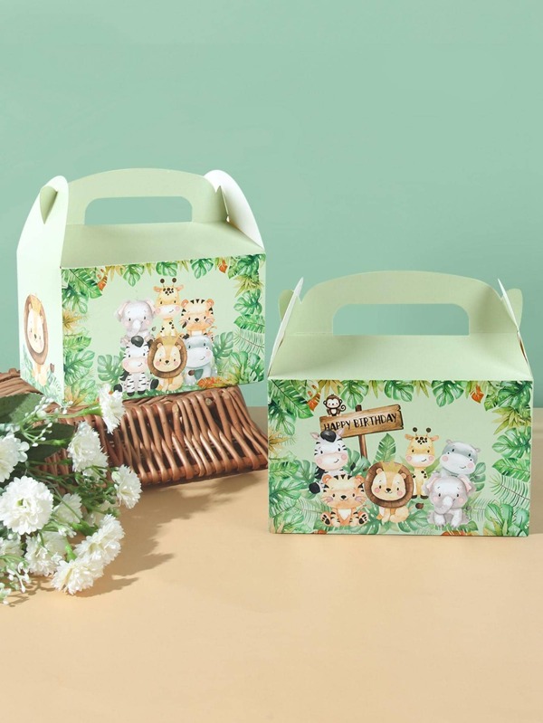 4 Stücke Jungle Tier Handtasche Geschenkbox für Geburtstag, Feiertags-Party, Geschenkverpackung, Valentinstag