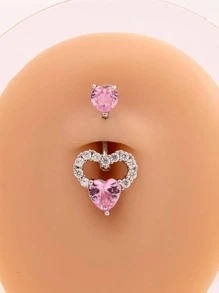 5pcs/Set Stainless Steel Sparkling Ball, Faux Pearl, Cubic Zirconia Decor Heart Shape Belly Button Rings In Pink Color