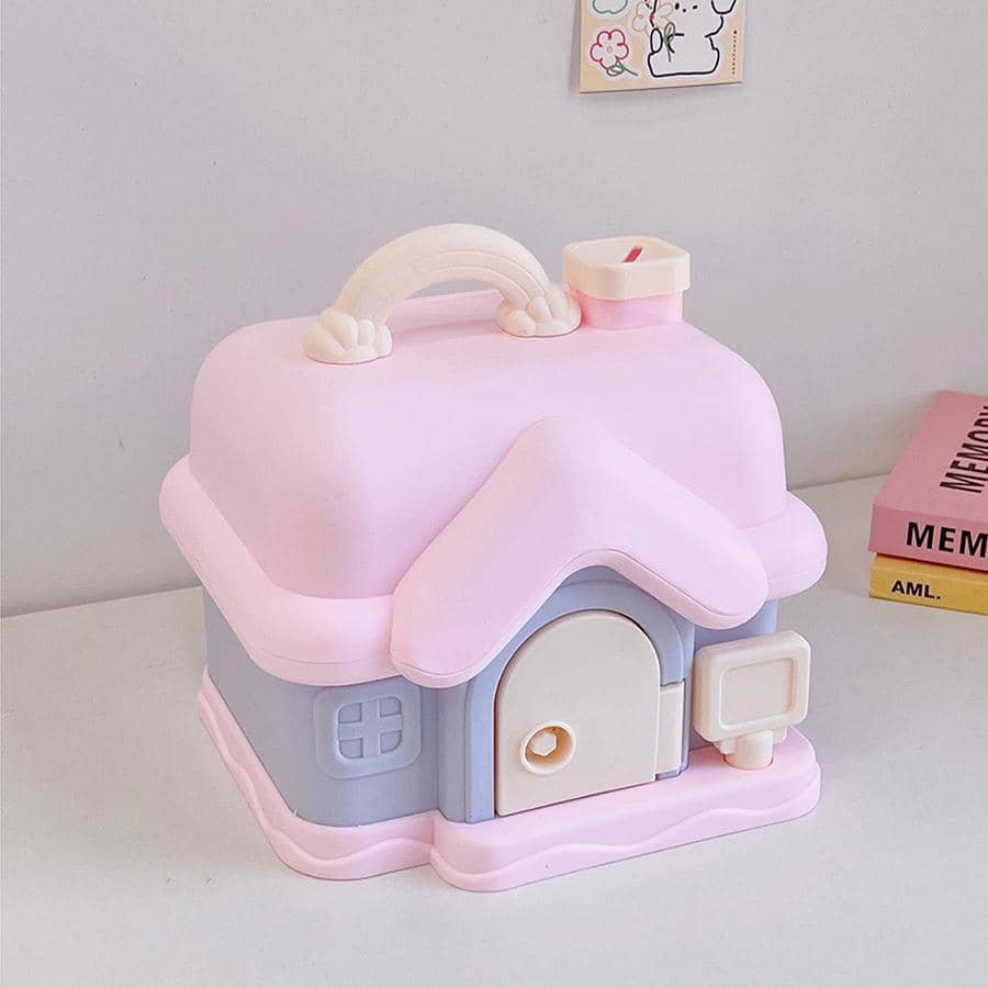 1pc House Shaped Money Box With Lock, Modern Plastic Coin Saving Box For Home - Pink - View 1