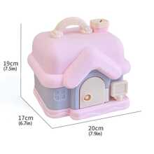 1pc House Shaped Money Box With Lock, Modern Plastic Coin Saving Box For Home - Pink - View 3