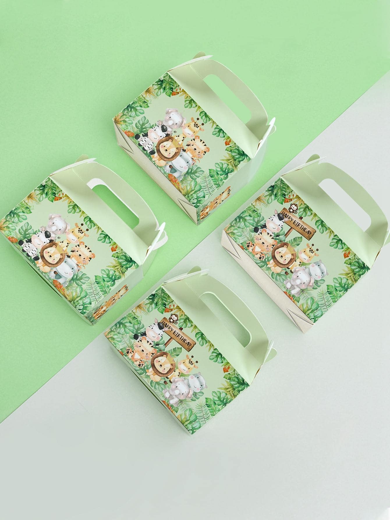 4卡通叢林動物紙禮物盒,包裝糖果盒婚禮生日寶寶派對裝飾用品派對 - 彩色 - 查看 1