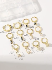 Hihho 6 cặp/bộ Bông tai trang trí bằng đá Zirconia - Vàng - Xem 4