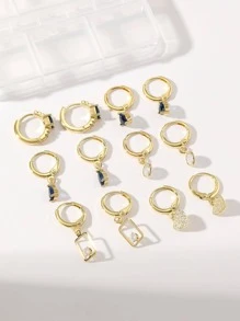 Hihho 6 cặp/bộ Bông tai trang trí bằng đá Zirconia - Vàng - Xem 3